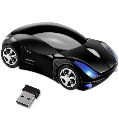 HuGuWdy Black Car Mouse，2.4G with USB Reciver 1600DPI Computer Mice Wireless for Computer Cute Wireless Mouse for Laptop Computer Tablet for Windows for Mac OS for Christmas（Black） - color: Black