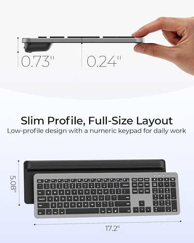 seenda Rechargeable Wireless Keyboard and Mouse Combo, Gray & Black | Quiet, slim full-size keyboard with numpad, 2.4GHz USB receiver, USB-C charging, 3-level DPI mouse for Windows PCs/laptops - color: Gray&Black