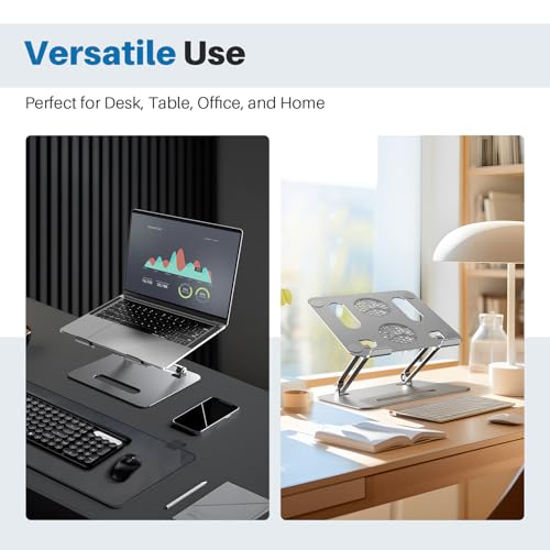 YICOSUN Adjustable Laptop Cooling Stand with 2 Quiet Fans & RGB Lighting, Aluminum Alloy & Foldable Ergonomic Design for MacBook, Lenovo, ASUS, Dell 10-16 Inch, Perfect for Gaming, DJ, Office - Gray - color: Gray