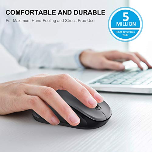 WisFox 2.4G Wireless Mouse for Laptop, Ergonomic Computer Mouse with USB Receiver and 3 Adjustable Levels, 6 Button Wireless Mice for Windows Mac PC Notebook (Grey) - color: Grey