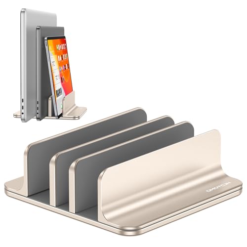 OMOTON Vertical Laptop Stand [Updated 3-Slots Version], Desktop Aluminum Mac Book Stand with Adjustable Dock Size, Fits All Mac Book, Chrome Book and Gaming Laptops (Up to 17.3 inch), Starlight - color: Three Slots-Starlight