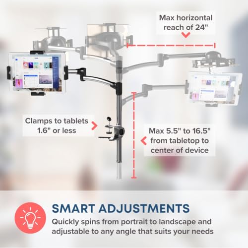 LEVO G2 Clamp-On Tablet Stand, Articulating iPad & Kindle Mount for Desk | 5-axis arm frees workspace, bedside or kitchen counter positioning, hands-free reading, recipes, video calls, work or play