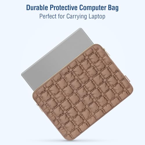 MOSISO Laptop Case 13.3 inch,13-13.3 inch Puffy Laptop Sleeve Carrying Case | Compatible with MacBook Neo/Air 13.6/Pro 13/14, HP Dell ASUS Lenovo, Raised Quilted Grid Computer Bag with Small Case, Brown - color: Brown