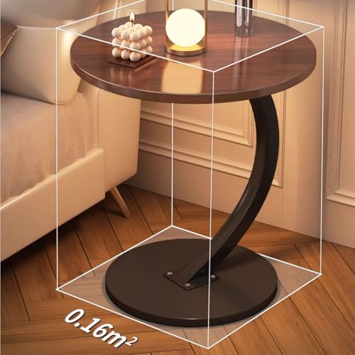 Round Side Tables Living Room Wood Carbon Steel Engineering Structure Sofa Side Table Space-Saving Side Tables Bedroom for Living Room Bedroom(Black) - color: Black