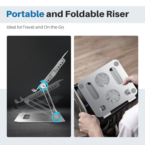 YICOSUN Adjustable Laptop Cooling Stand with 2 Quiet Fans & RGB Lighting, Aluminum Alloy & Foldable Ergonomic Design for MacBook, Lenovo, ASUS, Dell 10-16 Inch, Perfect for Gaming, DJ, Office - Silver - color: Silver