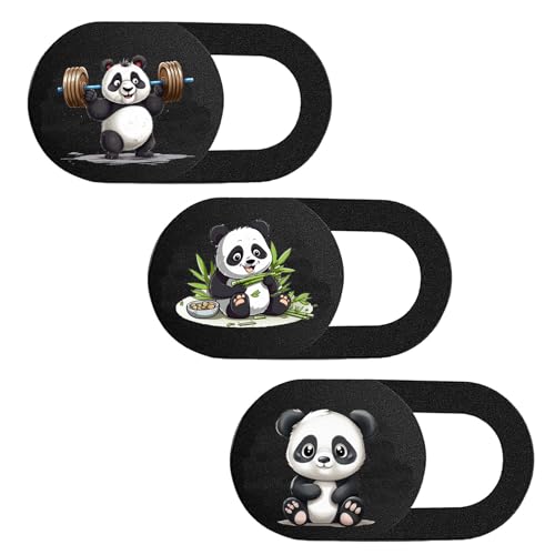 3PCS Phone Camera Cover, 0.02 Inch Laptop Webcam Cover Slide Cover, Webcam Privacy Cover, Keep Your Privacy Safe(Two Patterns of Giant Panda + Cute Little Panda - Black) - color: Panda is smiling - black