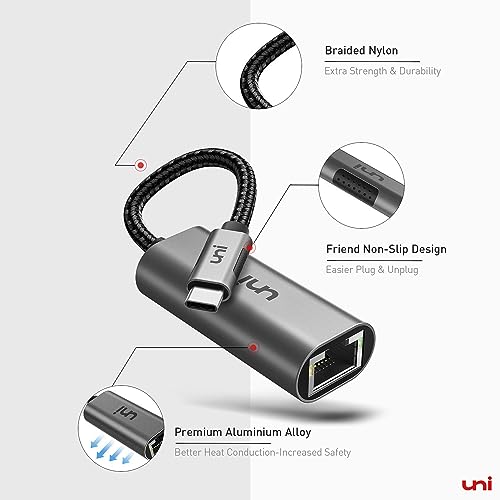 uni USB C to Ethernet Adapter, Driver Free RJ45 to USB C [Thunderbolt 3/4 Compatible], 1Gbps Type-C Gigabit Ethernet LAN Network Adapter for MacBook Pro/Air, iPhone 15 Pro/Max, Dell XPS, Galaxy S8-S24 - style: Grey-USB C