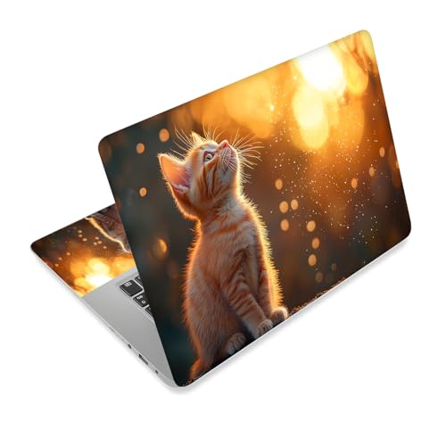 Universal Laptop Skin Sticker Decal,15.6 Inch Laptop Vinyl Cover for 13" 14" 15.6" Laptop,Scratch-Resistant Waterproof Protector Wrap,Reusable with Wrist Pads,Golden Cat Sunset Gaze - color: Golden Cat Sunset Gaze