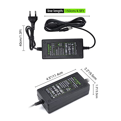 TOBWOLF DC 12V 3A Power Adapter, 36W AC 100-240V US Plug with 4.6FT Cord | 5.5mm × 2.1mm DC Plug, AC to DC Transformers, Switching Power Supply for LED Strip Lights, CCTV Cameras & Wireless Routers - size: 12V 3A