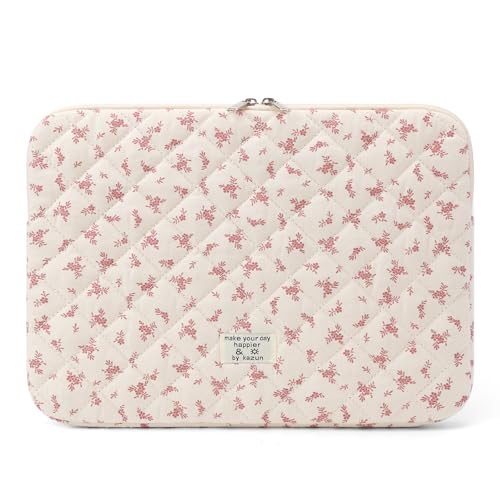 Puffy Laptop Sleeve 15-15.6 Inch Cute Quilted Laptop Protective Case Padded Floral Computer Sleeve for MacBook (A-Pink, 15 Inch) - color: Dusty Rose Floral, size: 15.6 Inch