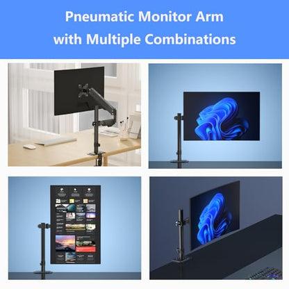 suptek Single Monitor Arm for Desk Mount Stand,Adjustable Monitor Arm for 17 to 32 inch Screen, Support Weight up to 22lbs, Mounting Holes 75x75mm to 100x100mm,Pneumatic Pole Mount Arm Black - size: Pole Mount Arm