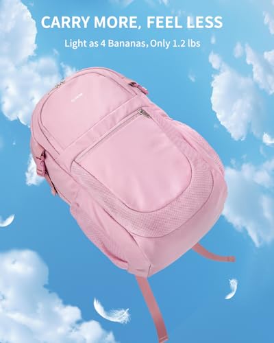 ECOHUB Travel Backpack for Women, 17.3 inch Suspended Laptop Backpack, Fashion Water-Resistant 28L Personal Item Bag with 12 Pockets for Causal, Work, Pink - color: Pink