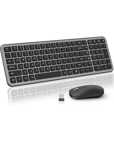 Wireless Keyboard and Mouse Combo, Slim Compact Full Size Flat Keyboard with Calculator Button, Silent Computer Mouse, 2400 DPI, 2.4G USB Cordless Set Suitable for Laptop PC Windows Mac - Gray ﻿ - color: Gray