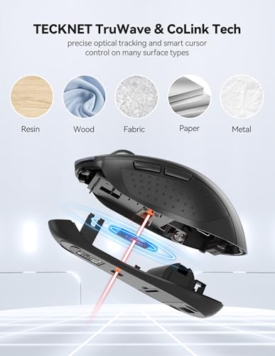TECKNET 2-in-1 Bluetooth Mouse (BT 5.0/3.0+2.4Ghz), 6-Level 4000 DPI-Black | BT 5.0/3.0 & 2.4G wireless mouse with 4000 DPI, silent clicks, ergonomic design, and USB receiver for laptop and PC. - color: Bright Black