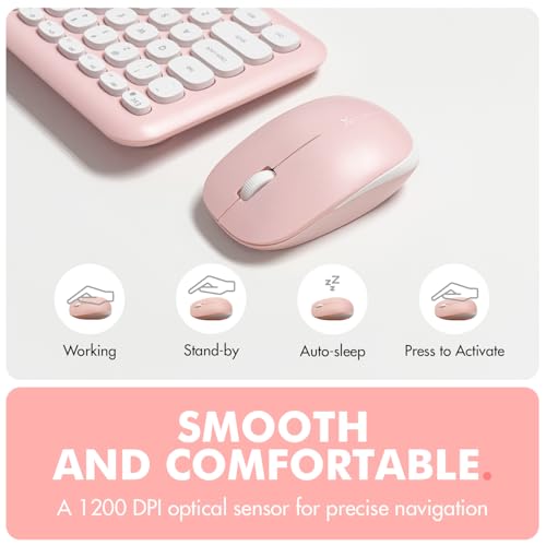 X9 Pink Keyboard and Mouse Wireless | Cute Wireless Keyboard and Mouse Combo - Transform Your Space with a Colorful Keyboard and Mouse Set for PC Laptop and Chrome (Pink/White) - color: Pink | White