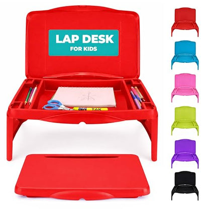 MAVOCRAFT Foldable Kids Lap Tray with Storage - Portable Lap Desk Kids & Adults - Kids Lap Desk for Breakfast in Bed, Serving Tray, Car Desk & Gaming (Red) - color: Red
