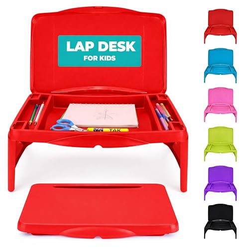 MAVOCRAFT Foldable Kids Lap Tray with Storage - Portable Lap Desk Kids & Adults - Kids Lap Desk for Breakfast in Bed, Serving Tray, Car Desk & Gaming (Red) - color: Red