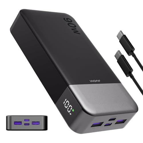 JUOVI Portable Charger, 90W Laptop Power Bank 20000mAh Portable Phone Charger, Power Bank Fast Charging with 2 USB-C & 2 USB-A Ports,Battery Bank for MacBook iPhone 17/16/15 Series, Galaxy (Black) - color: Black