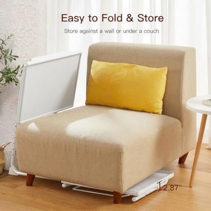 HUANUO Adjustable TV Tray Table - TV Dinner Tray on Bed & Sofa, Comfortable Folding Table with 6 Height & 3 Tilt Angle Adjustments (White) - color: White