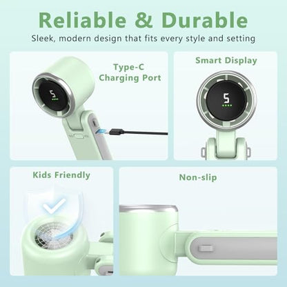 COO Portable Handheld Turbo Fan, 5-Speed Rechargeable Personal Fan | 180° Foldable 3 IN 1 Design with LED Display, Mini Desk Fan for Office, Travel & Outdoor Activities, Green - color: Green