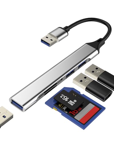 USB Hub TF SD Card Reader Adapter (5in1) 3.0 Port Accessorie Laptop Pc Gaming Extension Computer Cable Extender Multiport Memory MacBook Cord Flash Drive Docking Station Dongle Mouse Keyboard Plug