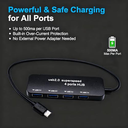 4-Port USB 2.0 Hub, Micro USB OTG Expander with HS8836AB Chip, 480Mbps Data Speed, Bus-Powered with Over-Current Protection, Plug and Play for Raspberry Pi, Older Android Tablets, PC & More - style: 4 USB Ports