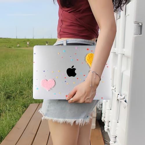 DTangLsm Compatible with MacBook Air 13 inch Case 2022 2021 2020-2018 Model A2337 M1 A2179 A1932 Cute Plush Clear Plastic Hard Shell Case with Colorful Stars & Keyboard Cover, Cute Plush Hearts - color: #2 Two Plush Hearts