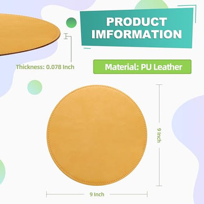 Mouse Pad，Round Mouse Pad，PU Mouse Pad，Leather Mouse Pad with Stitched Edge Micro-Fiber Base with Non-Slip Waterproof，Mouse Pad for Computers，Laptop，9 x 9 Inch (Light Yellow) - color: Light Yellow, size: 9L x 9W inches