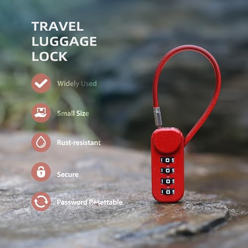Small Combo Lock, Padlock Combination Luggage Locks with Code, 4 Digit Dail 5 in Cable, for Suitcase, Gym Locker, Backpack, Bag Zipper, Gun Case, Box, Outdoor Fence, Travel Safe Candados - color: Red+Gray