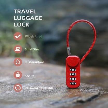 Small Combo Lock, Padlock Combination Luggage Locks with Code, 4 Digit Dail 5 in Cable, for Suitcase, Gym Locker, Backpack, Bag Zipper, Gun Case, Box, Outdoor Fence, Travel Safe Candados - color: Red+Gray