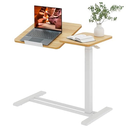 32''Large Pneumatic Overbed Tilting Bedside Table,Desk with Wheels | 31.6" x 15.7" Maple Double Flip Tabletop,Hospital Medical Bedside Table,Overbed Table with Wheels,Small Standing Desk - color: Maple, size: Large