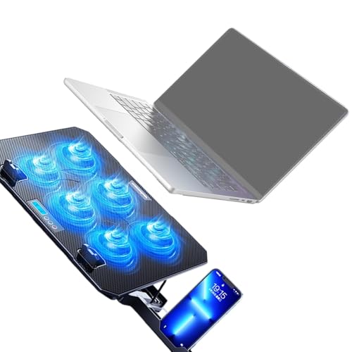 Laptop Cooling Pad 6 Quiet Fan for Laptop Gaming Fan Pad 5 Height Adjustable 2 USB Port Phone Holder Lightweight Stand - color: LCD model