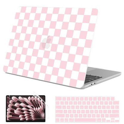 G JGOO Compatible with MacBook Air 15 inch Case 2026 2025 2024 2023 M5 A3448 M4 A3241 M3 A3114 M2 A2941, Plastic Hard Laptop Shell Case + Keyboard Cover + Screen Protector, Pink Checkered - color: Pink Checkered