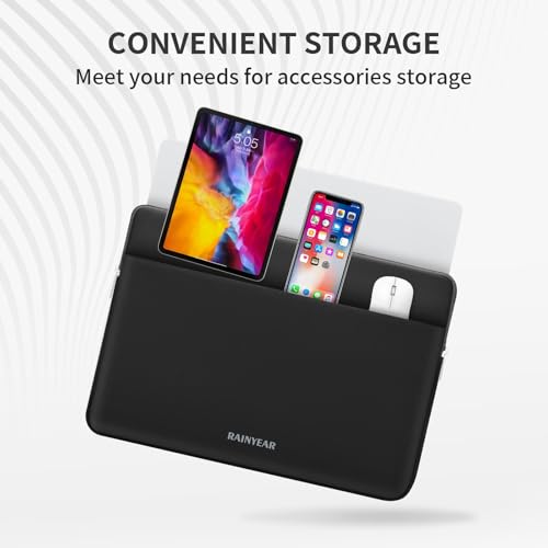 RAINYEAR Laptop Sleeve Case 11-13 Inch, Protective Padded Case with Front Pocket, Computer Cover Laptop Bag Compatible with 13.3 Inch MacBook Air/Pro, MacBook Neo A18, HP, Dell, Lenovo, Acer, Black - color: Black, size: 11-13 inch