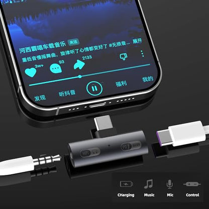 2 in 1 USB C to 3.5mm Audio Headphone Adapter and Charger, USB-C Headphone Jack HiFi DAC with 60W Fast Charging Dongle Adapter Compatible with iPhone 17/16 Series,iPad,MacBook,Galaxy S24/S23