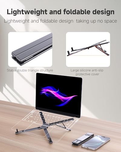 Laptop Stand for Desk, Foldable Adjustable Computer Riser | 3-in-1 Riser Holder for Laptop/Tablet/Phone, X-Frame Foldable Stand Compatible with MacBook Air Pro/HP/Dell/iPad/iPhone
