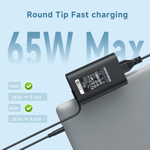 65W 45W 4.5mm Round Tip Slim Curved Laptop Charger Compatible with Dell Inspiron 15 14 13 17 3000 5000 7000, Vostro 14 15, Latitude 3490 3590, 19.5V 3.34A AC Adapter, Small Barrel Connector