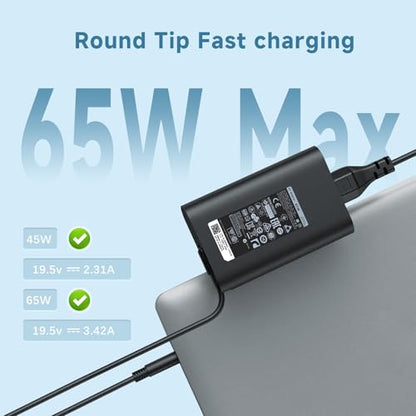 65W 45W 4.5mm Round Tip Slim Curved Laptop Charger Compatible with Dell Inspiron 15 14 13 17 3000 5000 7000, Vostro 14 15, Latitude 3490 3590, 19.5V 3.34A AC Adapter, Small Barrel Connector