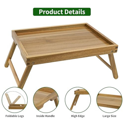 VaeFae Acacia Bed Table Tray, Wooden Breakfast Tray with Folding Legs, Bed Tray for Eating and Laptop, Eating Trays for Bedroom, (2 Pack) - size: Medium, 2 Pack