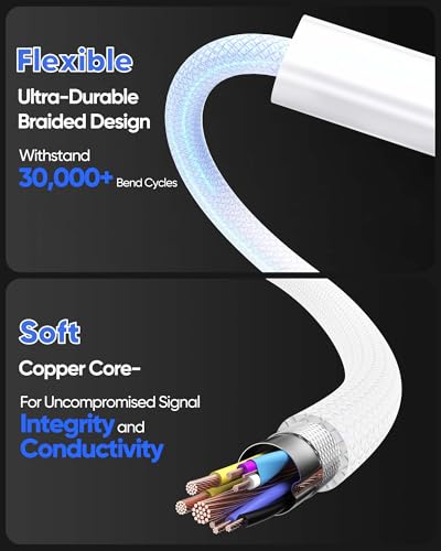 240w USB-C Charge Cable 2M 2-Pack,[Soft & Flexible Braided] 6.6 FT USB C Cable Fast Charging White Support PD3.1/5A & 480Mbps for MacBook Neo Pro Air,iPhone 17/16/15, iPad Pro/Air, Sam-Sung - size: 2M/6.6FT