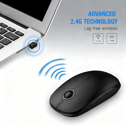 Unipows Wireless Mouse-2.4G Slim Portable Computer Mouse, Black | Nano Receiver, Less Noise Mobile Optical Mice for Notebook, PC, Laptop, Desktop - color: Black