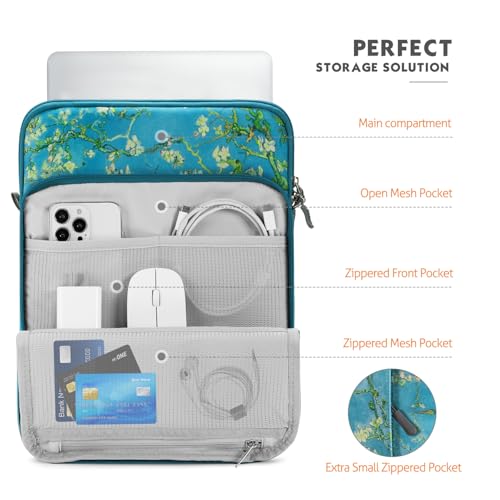 MoKo 13.3-14 Inch Laptop Sleeve Bag Carrying Case with Accessory Pocket | Fits MacBook Pro 14-inch M3/M2, MacBook Pro 13-inch M2/M1, MacBook Air 13.6-inch M2 and Surface Pro 9/8, Apricot Flower - color: Apricot Flower, size: 13.3-14 Inch