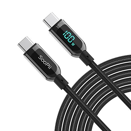 SOOPII 100W 4ft USB C to USB C Cable Fast Charge, Nylon Braided Cable with LED Display for lPhone 16/15 Pro/15 Plus/15 Pro Max,lPad Air,MacBook Pro,Galaxy S24/S23, Pixel, LG (Black) - color: Black, size: 1.2M - 100W