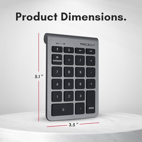 Macally Bluetooth Number Pad for Laptop - Wireless Numeric Keypad - 22 Key Numeric Keypad for Data Entry, Numpad Compatible with MacBook, iPad, iPhone, iOS, Laptop, PC, Android - color: Gray