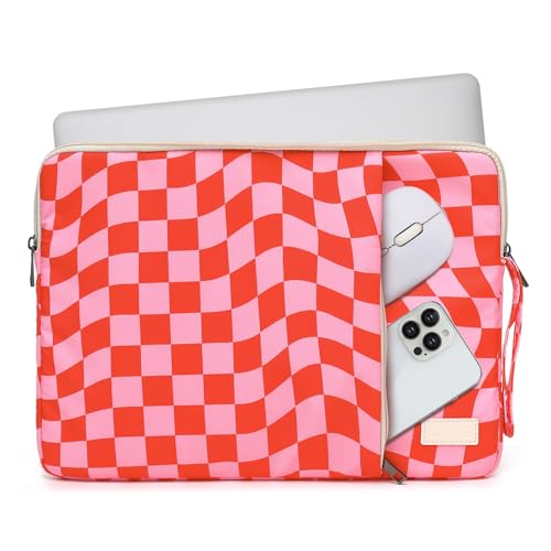 Laptop Sleeve 13.3 inch14 Inch, 15.6inchWater Resistant Traveling Computer Cover with Handle, Shockproof Protective Carrying Laptop Case (Y8-Pink Checker, 15 inch-15.6 inch) - color: Y8-Pink Checker, size: 15 inch-15.6 inch