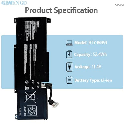 BTY-M491 Laptop Battery Replacement for MSI Modern 15 A10RAS A10RB A10M MS-1551 A11M A11SB MS-1552 A4M A4MW MS-155K A5M Summit B15 A11M Stealth 15M 925QA048H 3ICP6/71/74