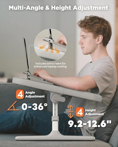 SAIJI Laptop Lap Desk for Bed & Couch with Soft Armrest, Bed Desk Table | Ergonomic Curved Design, Soft Padded Armrests, Height & tilt angles Adjustable, Foldable & Versatile Surface - color: Gray