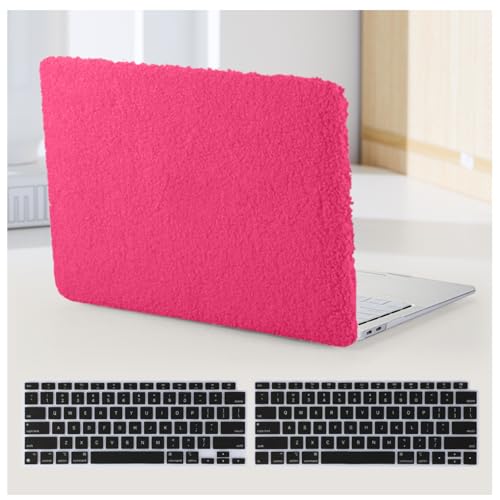 Logo Cutout for MacBook Pro 13 inch Case M2 2026-2016 A2338 M1 A2251 A2289 A2159 A1989 A1708 A1706 Touch Bar, Soft Fluffy Fuzzy Plush Faux Fur Hard Shell Case & Keyboard Cover, Hot Pink - color: Plush Hot Pink, size: 2016-2026 Macbook Pro 13 inch M1 M2