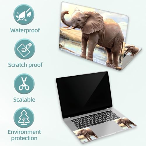 Universal Laptop Skin Decal, 3-Piece Vinyl Protector for 12 13 14 15.6" Notebook, Waterproof Anti-Scratch, Easy Trim & Bubble-Free Finish, Elephant Standing in Water - color: Elephant Standing in Water