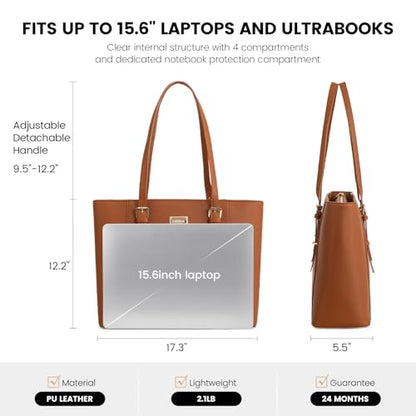 Laptop Bag for Women Large Office Handbags Briefcase Fits Up to 15.6 inch (Updated Version)-Brown - color: Brown